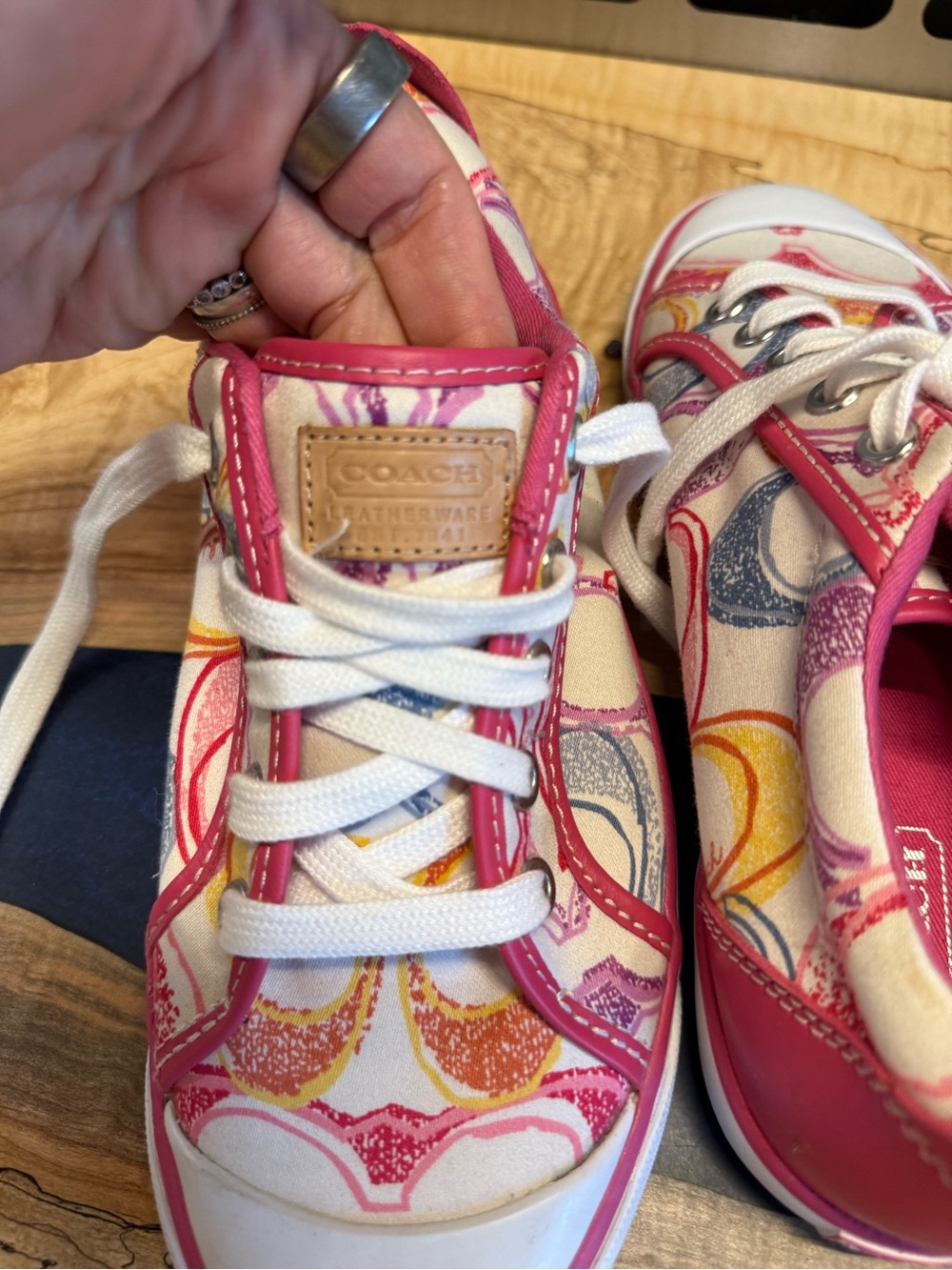 Coach Pink Multicolor Signature Low-Top Sneakers - Picture 6 of 9